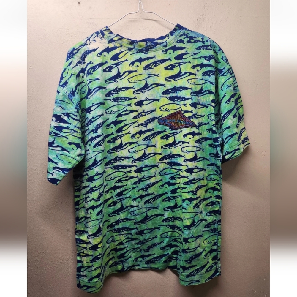 Vintage Ocean Pacific 90s shark print embroidered t-shirt small green aqua Blend